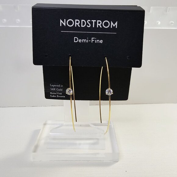 Nordstrom 14K G Layered CZ Large Upside Down Hoop Earrings NWT‎ - Picture 2 of 8